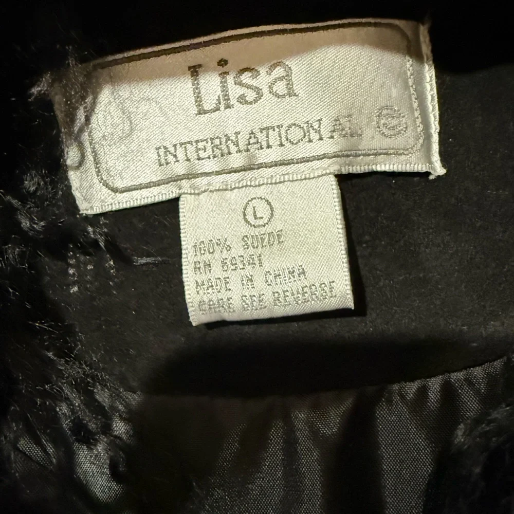 Vintage‎ Penny Lane Lisa International Black 100% Suede Fur Trim Vest- Women's L
